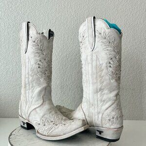 Lane DESTINY Womens Cowboy Boots 8.5 White Western Cowgirl Bridal Mid Calf Tall